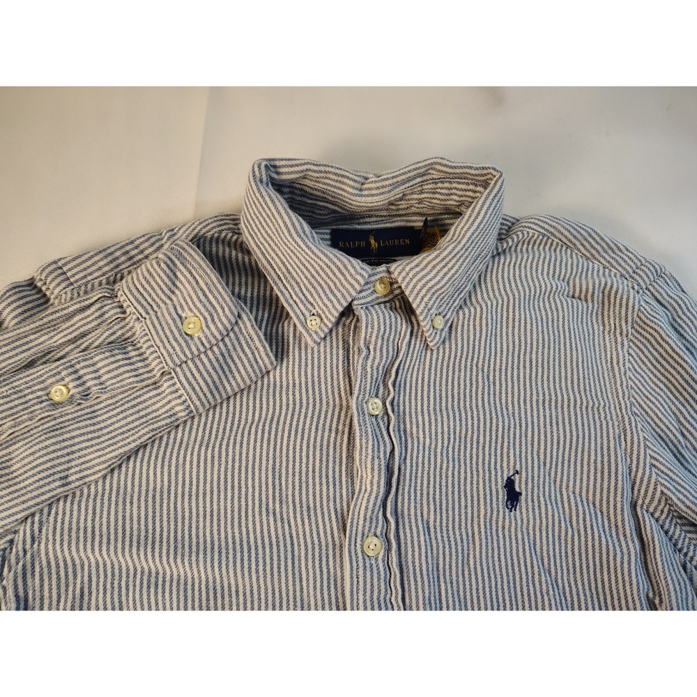 Ralph Lauren Mens S Classic Fit Indigo Stripe Button Down Pony Shirt Blue White